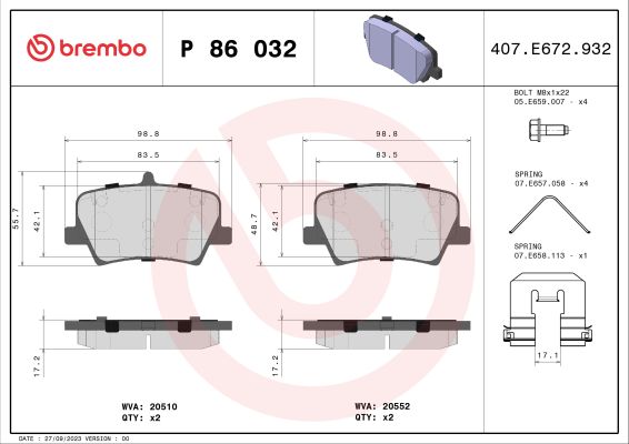 A.B.S. P 86 032 BREMBO Bremsbelagsatz, Scheibenbremse
